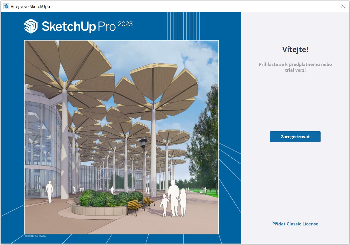 Úvodné okno SketchUp v inom, než českom jazykovom prostredí