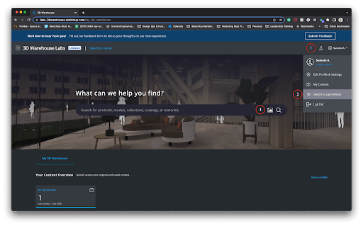 SketchUp 3D Warehouse - Dark mode